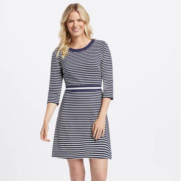 Draper James Stripe Persley Ponte Dress, size medium, Nassau navy multi stripe - Picture 5 of 6